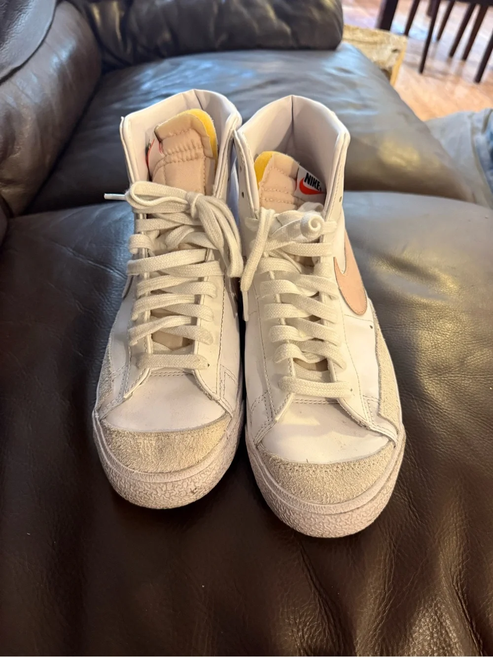Nike Women’s High-Top Sneakers in White, Beige and Orange Accent